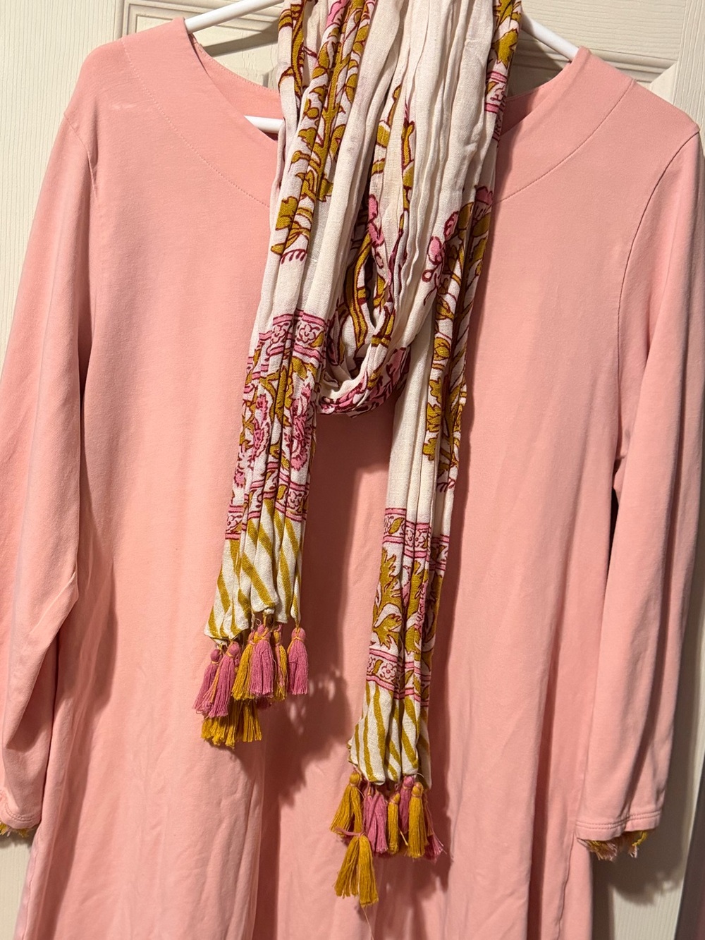 Spartina 449 Pink Tunic Dress with Patterned Tassel Scarf